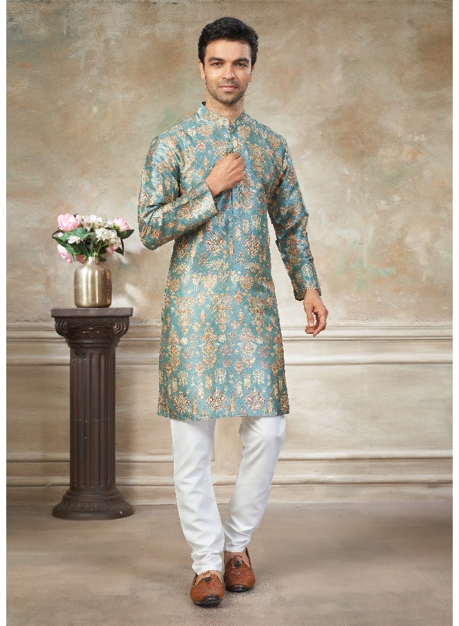 OUTLUK Sky Blue Premium Silk Kurta for Men - Image 1